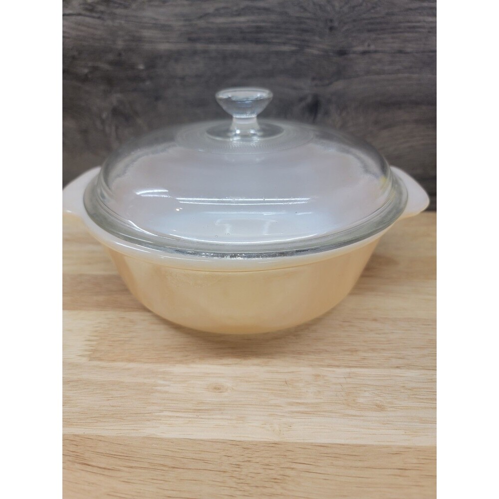 Vintage Anchor Hocking Fire-King Peach Luster 2 Quart Casserole with Lid